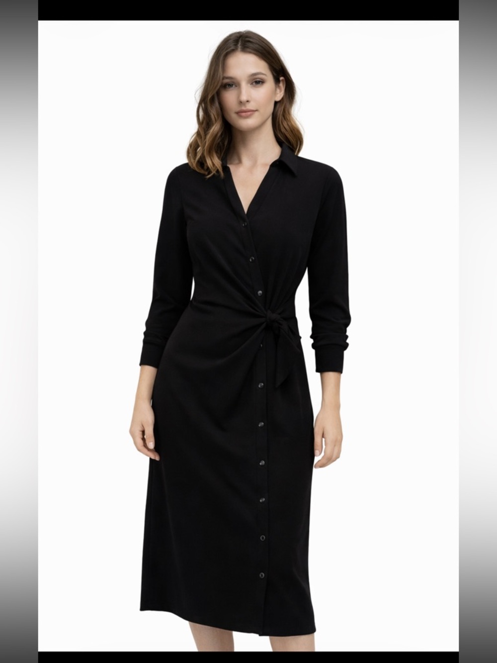 Nicole miller size small button twist Classic Black Long Sleeve Dress